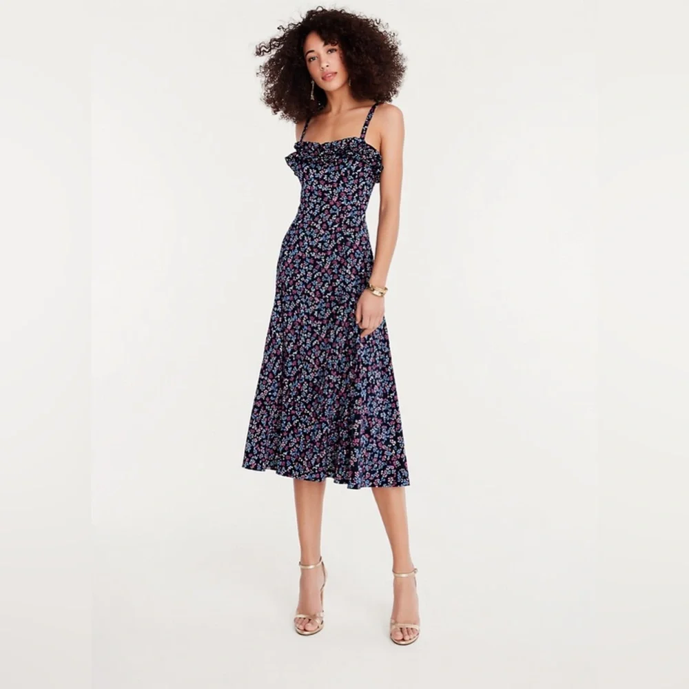 NWT J.Crew Ruffle Stretch Silk Dress in Wisp Floral